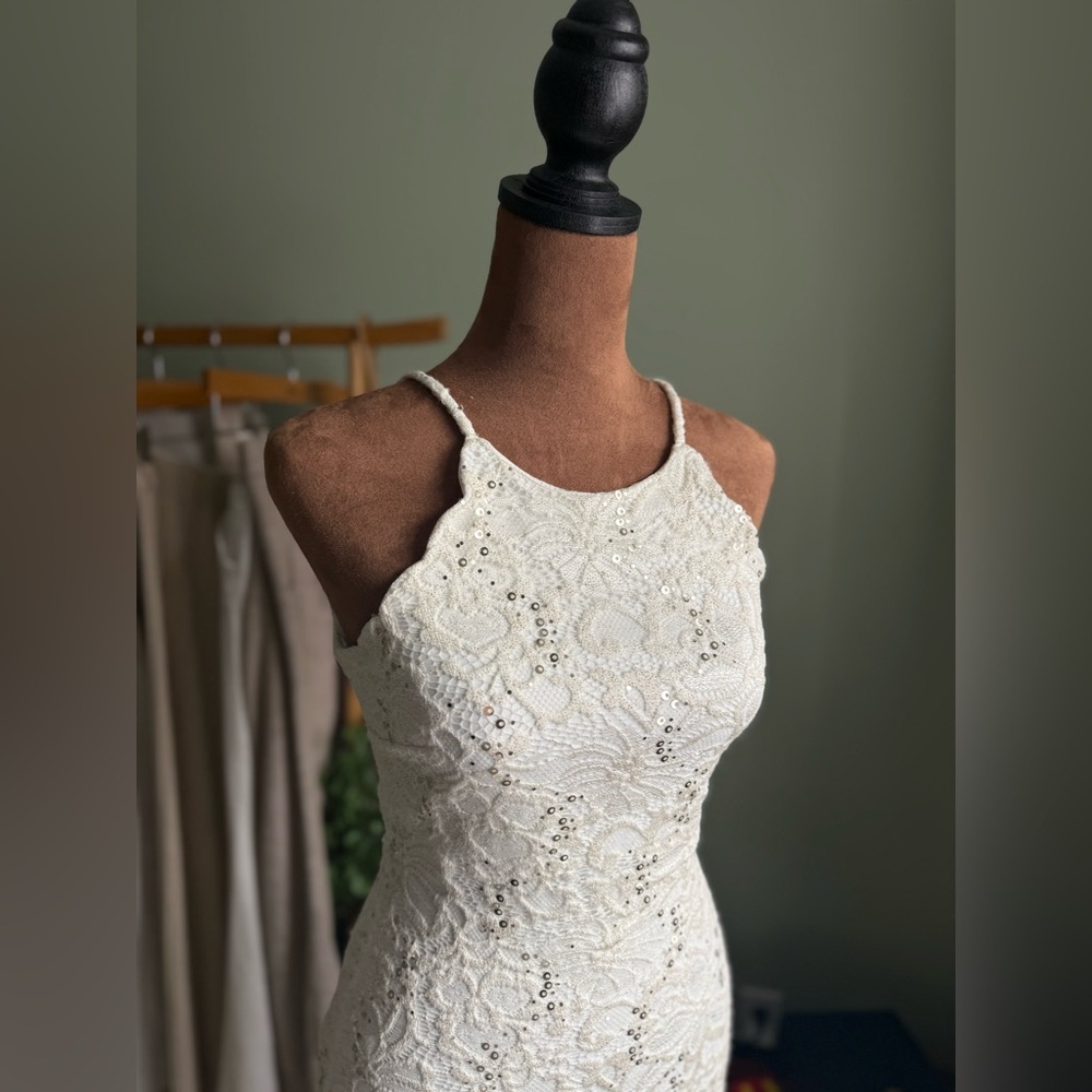 White Halter Sheath Mini Dress - Picture 3 of 9
